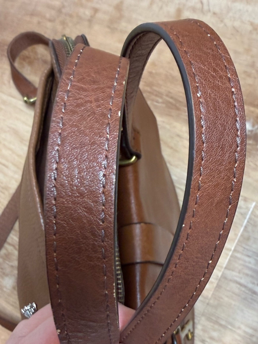 Fossil Kinley Satchel with crossbody strap Cognac Brown Pebbled Leather - Picture 6 of 16